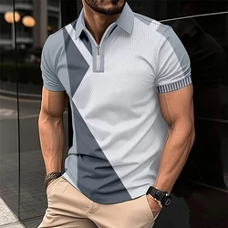 Men's new 3D Luxury print comfortable everyday Golf men's zipper short-sleeved polo shirt