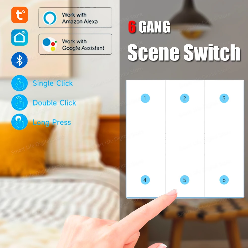 Tuya ZigBee 6 Gang Scene Switch Smart Life Intelligent Wireless Switch Controller Push Butootn Work With Google Assistant