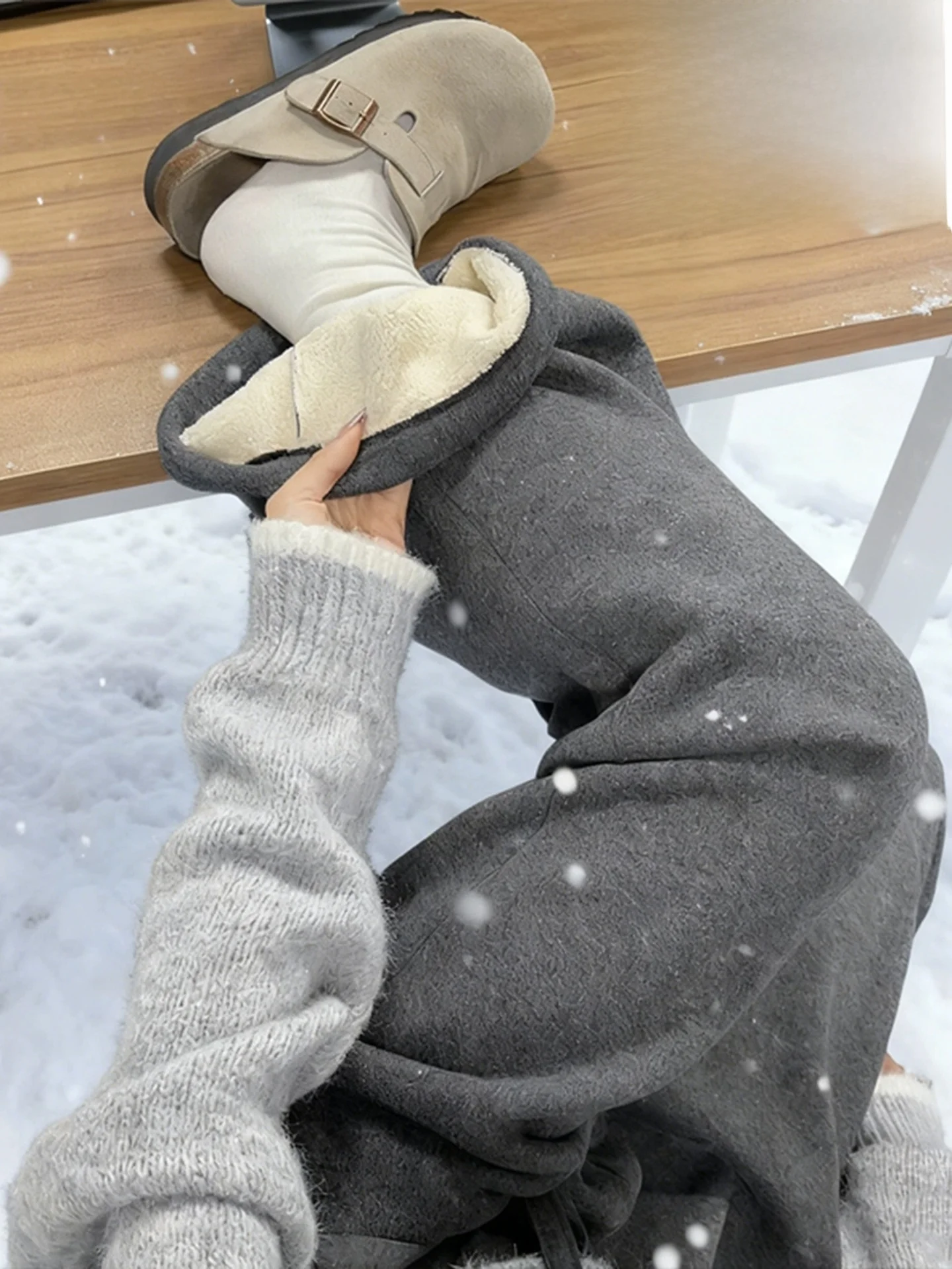 

Thiened Fce Lined Winter Trousers Men Women High Waist Flared Legs Anti-static Warmth Preservation American Sle Polyes...