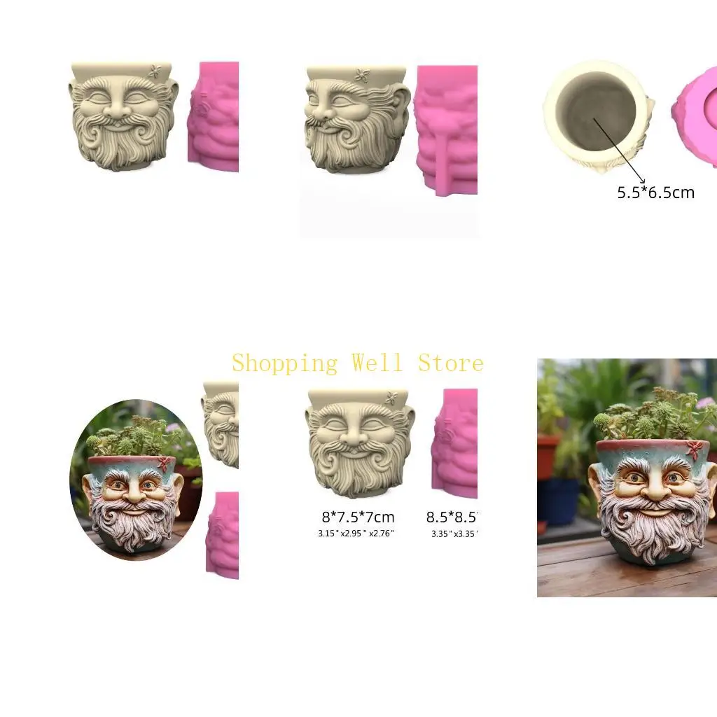 

KX4B Silicone Molds Flower Pots Resins Molds Elderly People Succulents Vases Molds