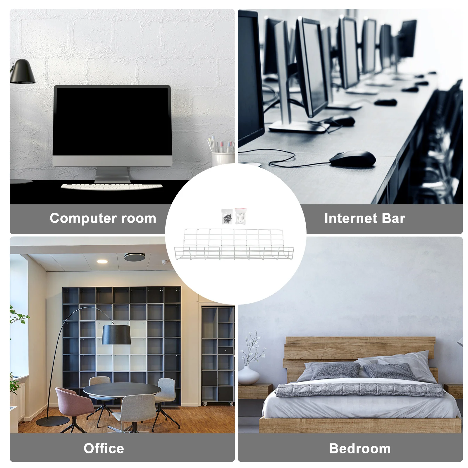 1Pcs Under Desk Cable Organizer Rack Sturdy Iron Cable Storage Shelf for Office Wire Management Cord Holder Cord Organizer