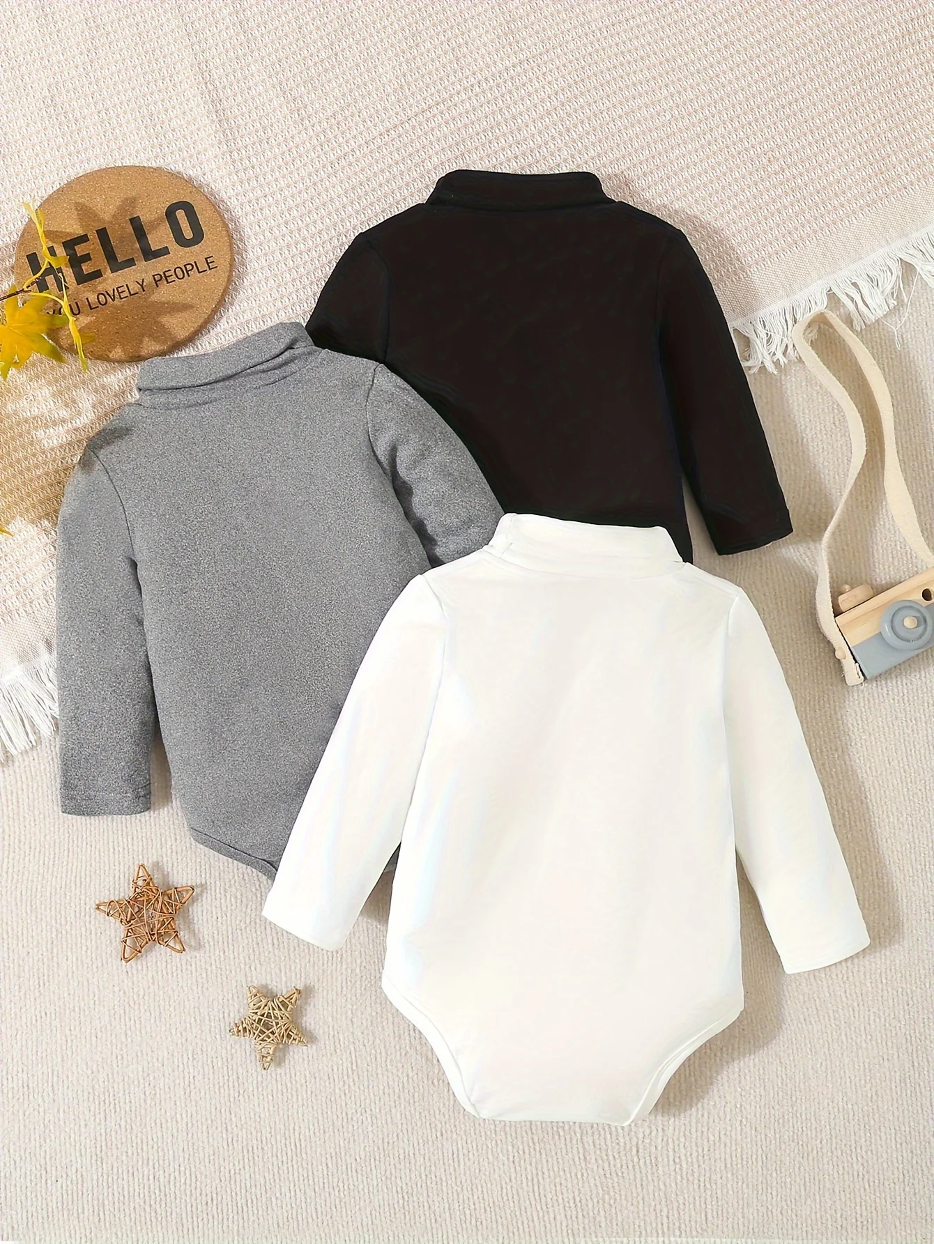 3-Piece Baby Girl Autumn And Winter Comfortable Warm Simple Solid Color Casual Velvet High Neck Long Sleeve Triangle Clothing