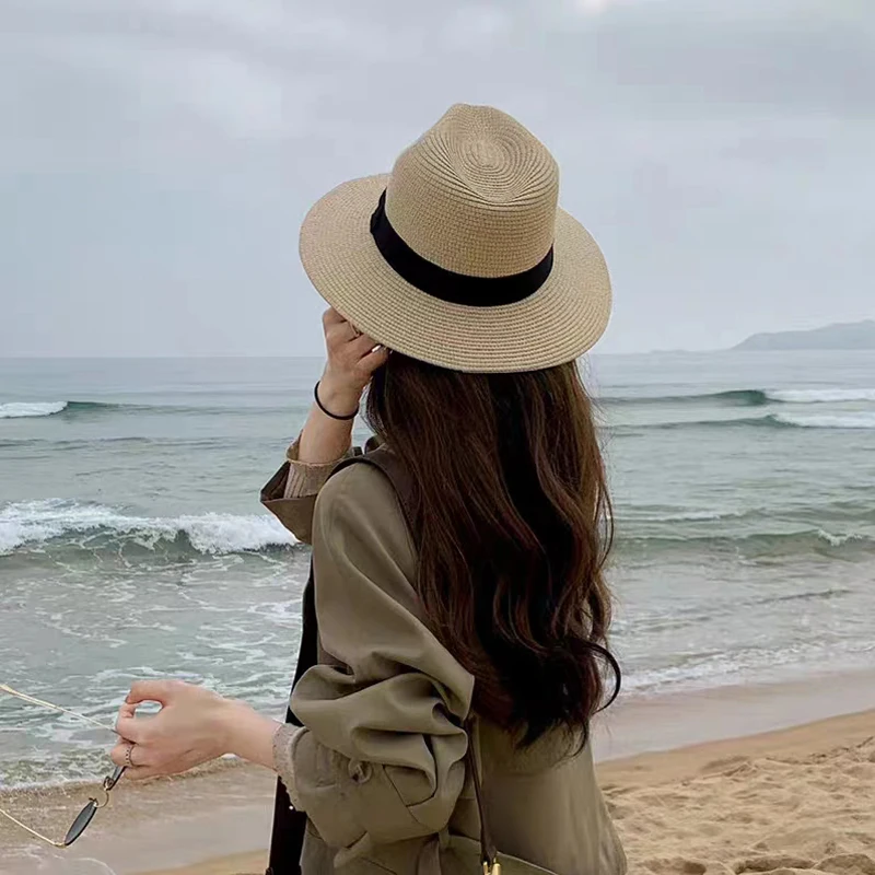 Große Größe 56-58 59-60 cm Neue Natürliche Panama Stroh Hut Sommer Männer Frauen Breite Krempe strand UV Schutz Fedora Sonnenhut Großhandel – Detail 13