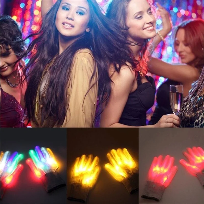 Party Christmas Gift LED Colorful Glowing Gloves Novelty Hand Bones Stage Magic Finger Show Fluorescent Dance Flashing Glove