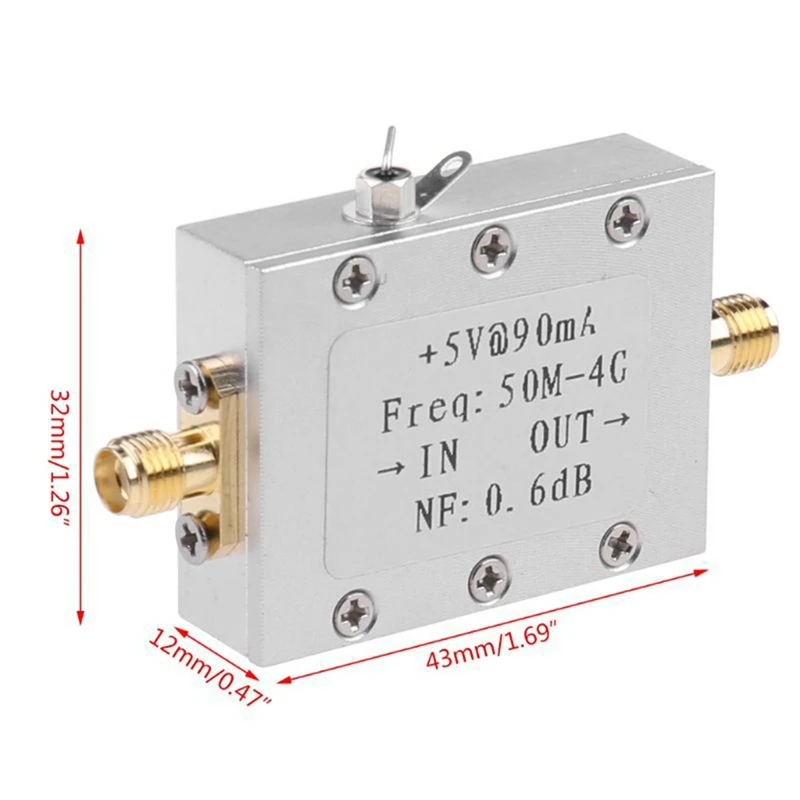 Módulo amplificador rf de baixo ruído, módulo amplificador rf de metal, placa de rádio amador lna 50m-4ghz nf = 0.6db