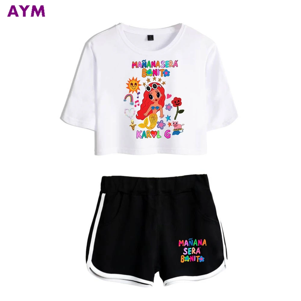 2024 Hot Sale Karol G Manana Sera Bonito Vintage Logo Merch Tops Women Two Piece Set Shorts+T-Shirt Streetwear Girl Suit