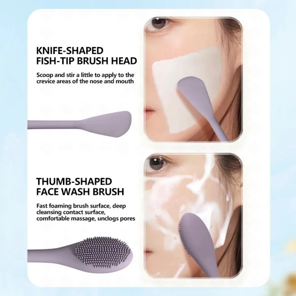 Juego de brochas de maquillaje de 2 piezas: brocha para base y cepillo para máscara de doble punta para un cuidado impecable de la piel y una aplicación de maquillaje