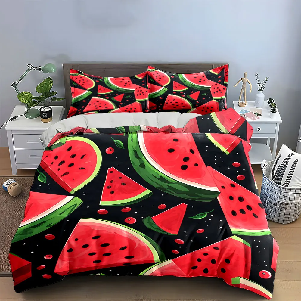 Watermelon Print Home Decoration Set Bedding Set with 1 Duvet Cover 2 Pillowcases Single Double King Queen, Gift