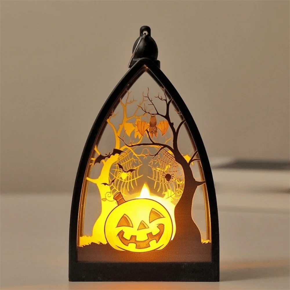 Cordless Halloween LED Lamp Castle Battery Powered Halloween Hanging Lantern Portable Plastic Pumpkin LED Light