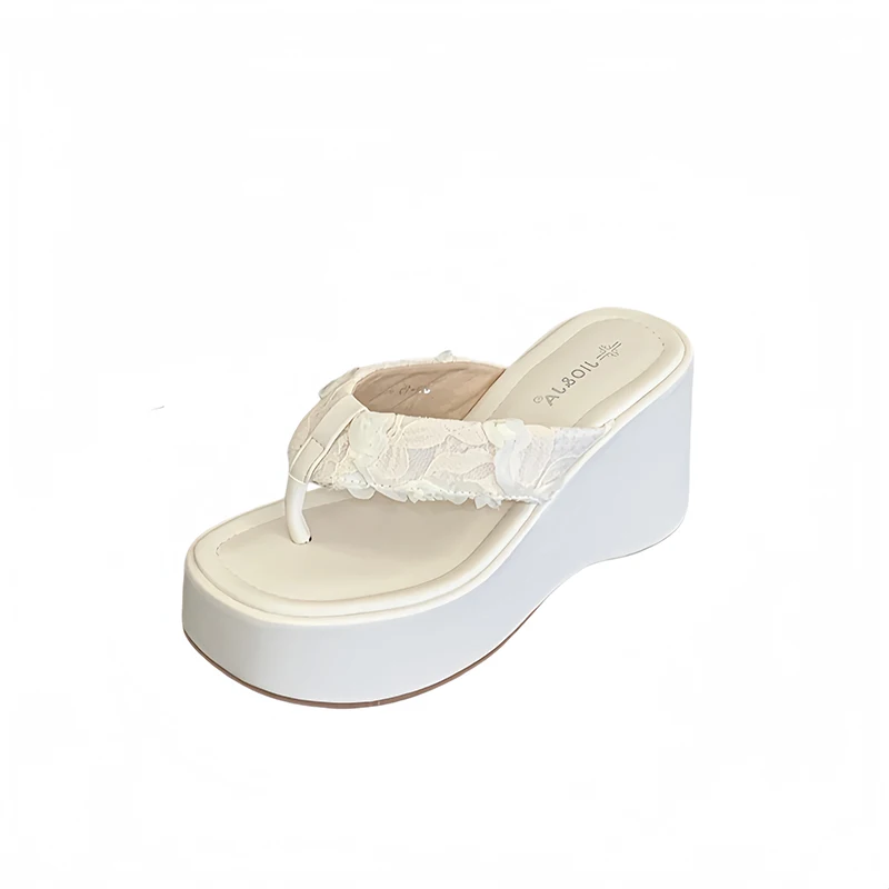 

Женские шлепанцы на танкетке 9 см, розовые туфли, летние сандалии на платформе с сетчатым верхом, белые, на массивном каблуке, повседневная женская обувь