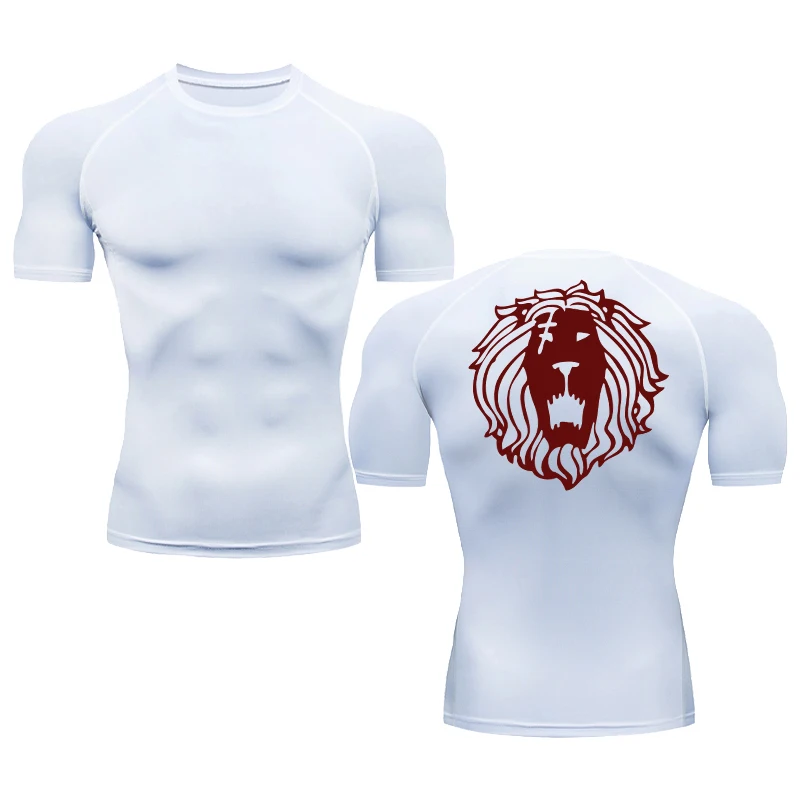 Men Lion Graphic Print Running Compression Short sleeve tight-fitting Gym Sport T-shirt Fitness Male Jogging Tracksuit Tops