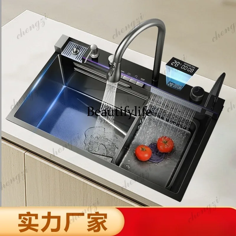 S178 stainless steel large single slot multi-functional embossed digital display kitchen nano sink household dishwasher
