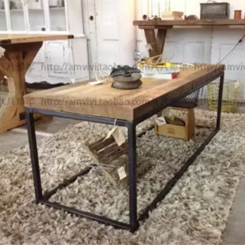 

wrought iron solid wood coffee table, retro old coffee table, handmade, old, custom-made, industrial style desk
