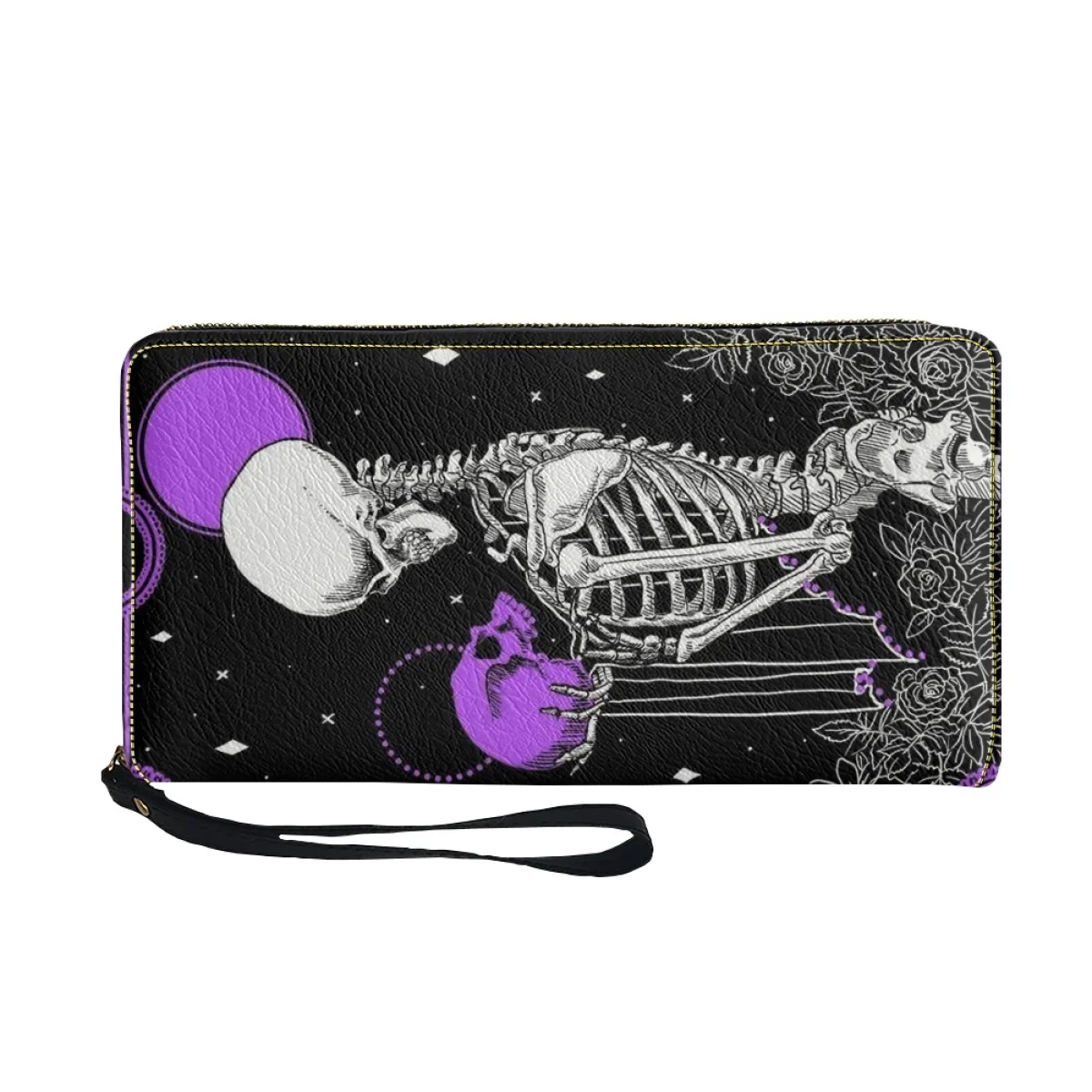 Skull Wallets Gift for People Fashion Travel Female Purse Multifunction Women Wallet with Zipper Long Wrist Strap Girls Cash Bag