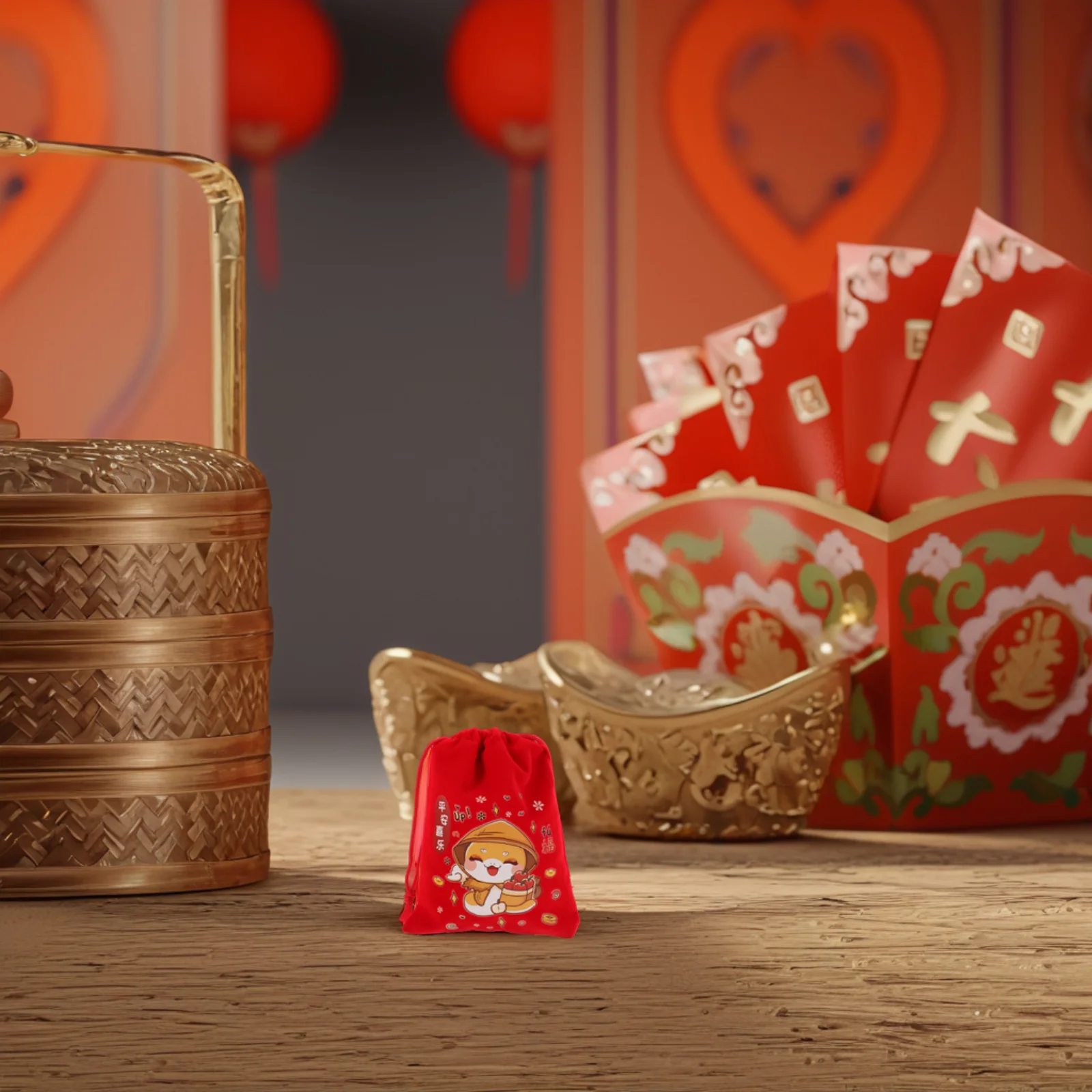 

6Pcs 2025 Snake Year Red Chinese New Year Bags Drawstring Gift Tote for Festive Treats and Small Gifts Storage