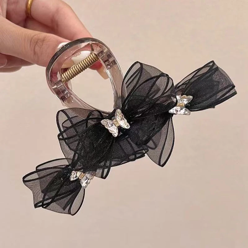 قطعة واحدة من مخلب شعر القوس الكوري الخيالي للغاية، مشبك رائع على شكل فراشة من حجر الراين، مشبك شعر على شكل لفائف مزاجية #5