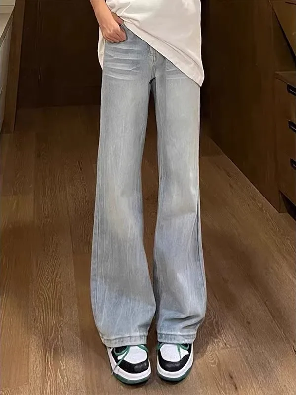 

Мужские джинсы-клеш с синим бамбуковым узором, осенне-зимние, в стиле High Street, прямые брюки, американский стиль, удлиненные штанины