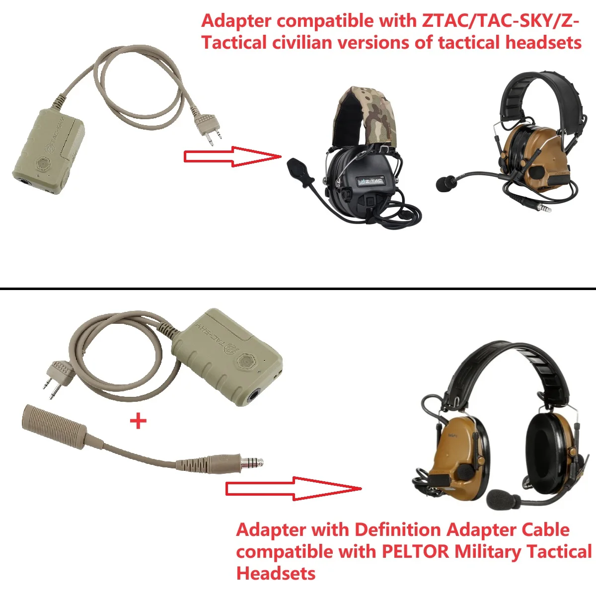 TS TAC-SKY Tactical COMTAC SORDIN AMP Headset Accessory PTT Adapter with Bluetooth Compatible with MIDLAND Plug Walkie Talkie