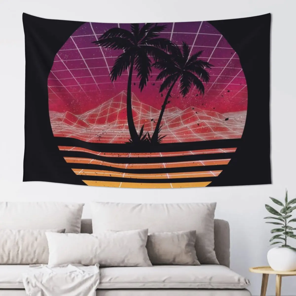 Modern Retro 80s Outrun Sunset Palm Tree Silhouette - Original Tapestry Room Decor Korean Style Tapestry