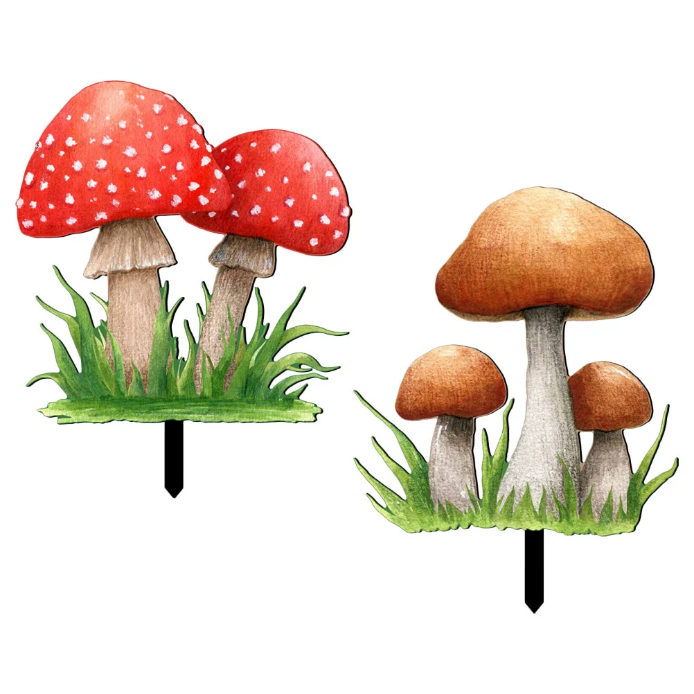 2 Pcs Decorative Garden Inserts Outdoor Mushroom Stakes Plants for outside Sign Emblems Statue Crafts Signage