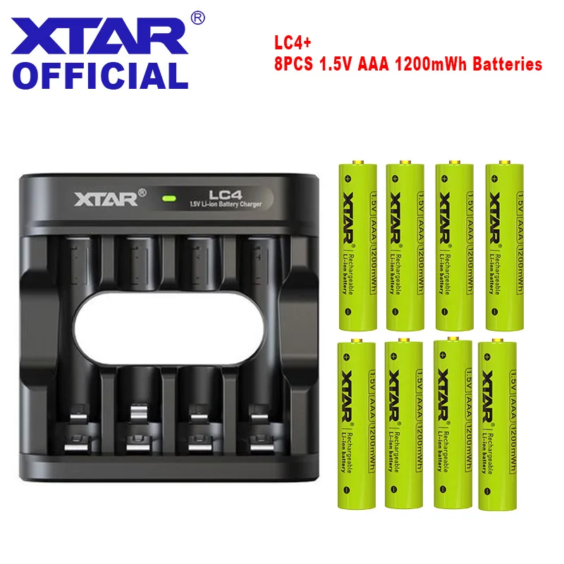 XTAR 8PCS 1.5V Li ion Battery AAA 1200mWh Battery Charger Set LC4 USB C Charger + Rechargable AAA Battery Lithium With Charger