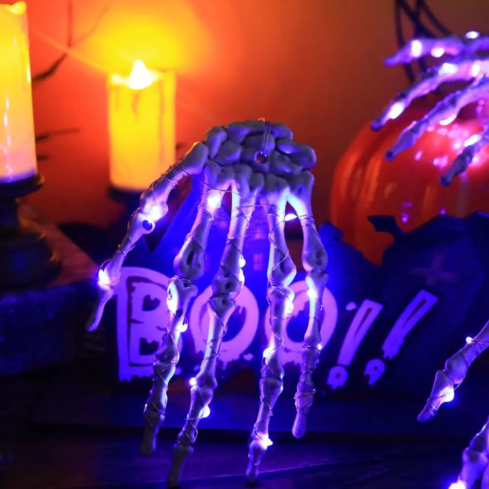 

Exquisite Lighted Skeleton Hand Props LED Handmade Glowing Skeleton Hand Battery Operated Realistic Halloween Decorative Lights