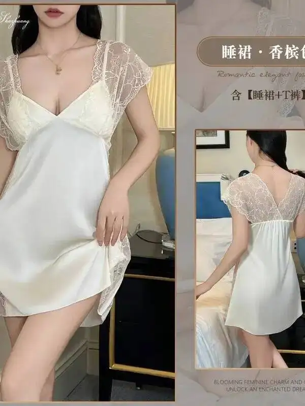 여성 여름 레이스 쉬폰 새틴 실키 드레스 섹시한 가슴 패드 포함 딥 V 스트랩 백리스 딥 V 민소매 드레스 매력적인 05JF