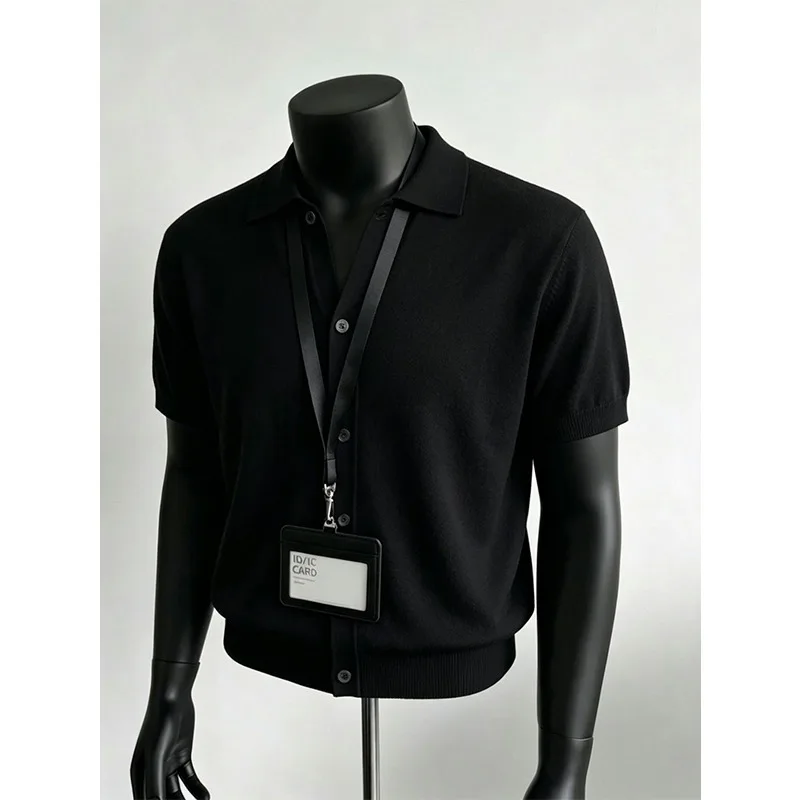 Trendy Collar Knitted Short Sleeved Cardigan Men's Loose Versatile Summer T-shirt Men's Casual Business Polo Shirt Men Clothing