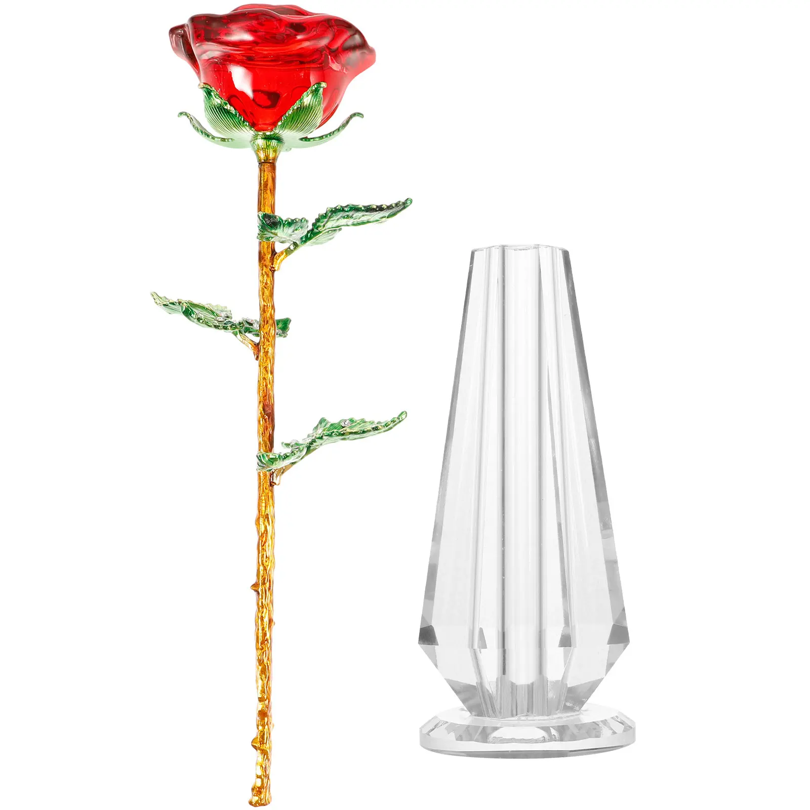 

1Set Crystal Rose Ornament with Vase Exquisite Artificial Flower Decor for Bedroom Tabletop Decoration Valentine's Day Gift