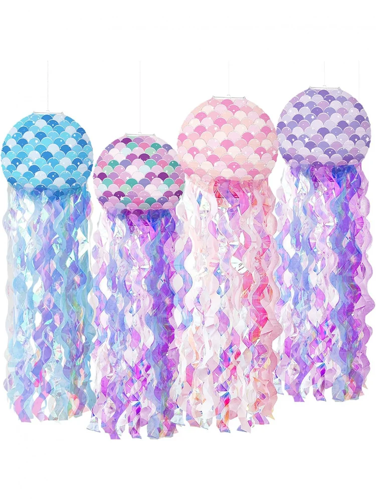 1Pc Kwallen Papieren Lantaarns, Hangende Gradiënt Kleurrijke Zeemeermin Jelly Fish Verjaardagsdecoraties voor Onder De Zee Thema - afbeelding 2