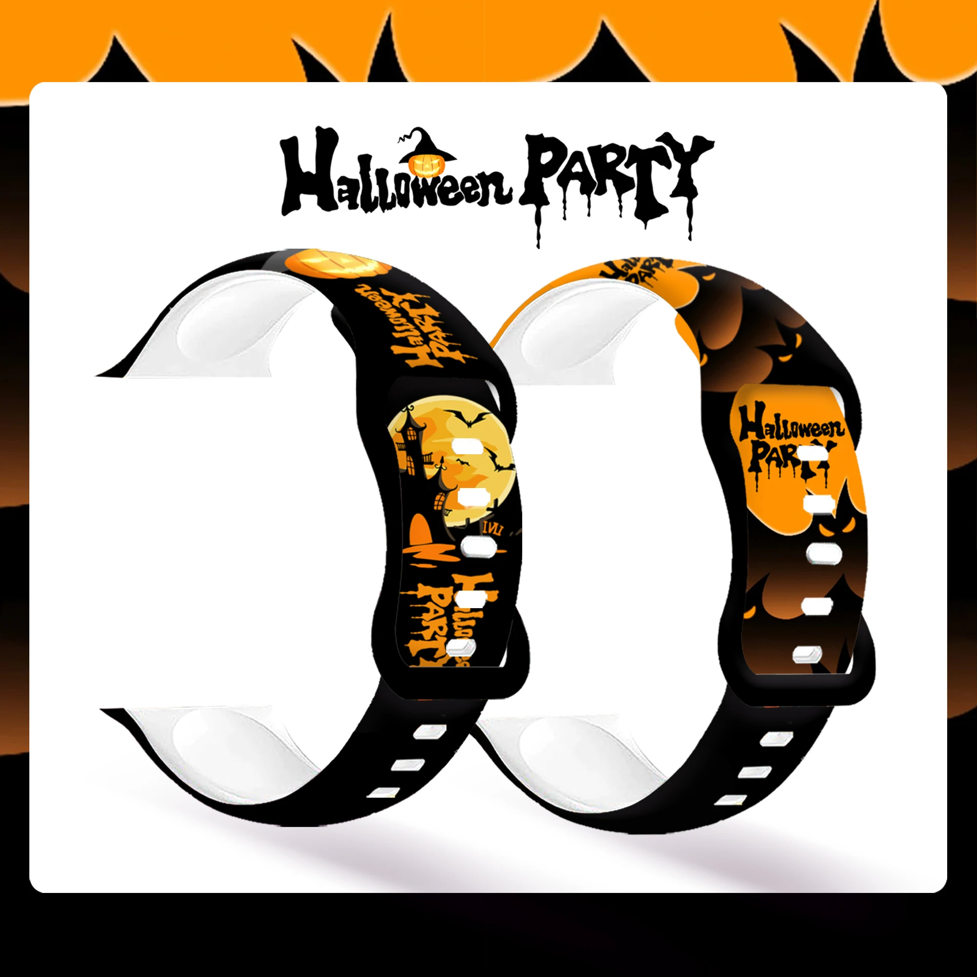 Halloween Style Women's Silicone Watch Strap Men's Demon Castle Sports Wristband Bat Pattern For Apple Watch Strap for 38 42 49