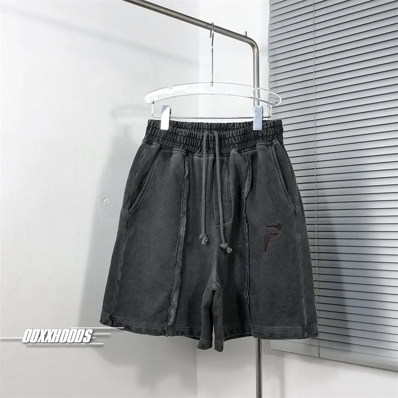 

Faionable Vintage Embroidered Logo Low Waist Men's Five-Quarter Cuffed Pants Straight Leg Casual Trousers Street Sle