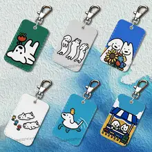Cute Matsui Art Rectangle Card Case Keychain Access Card Bag Key Tag Ring Leather Card Holder Key Ring Access