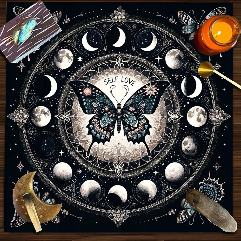 VIKAMA Luna Moth & Moon Phase Tarot Card Tablecloth, 6 Assorted Designs, Divination Decor for Witchcraft Wicca