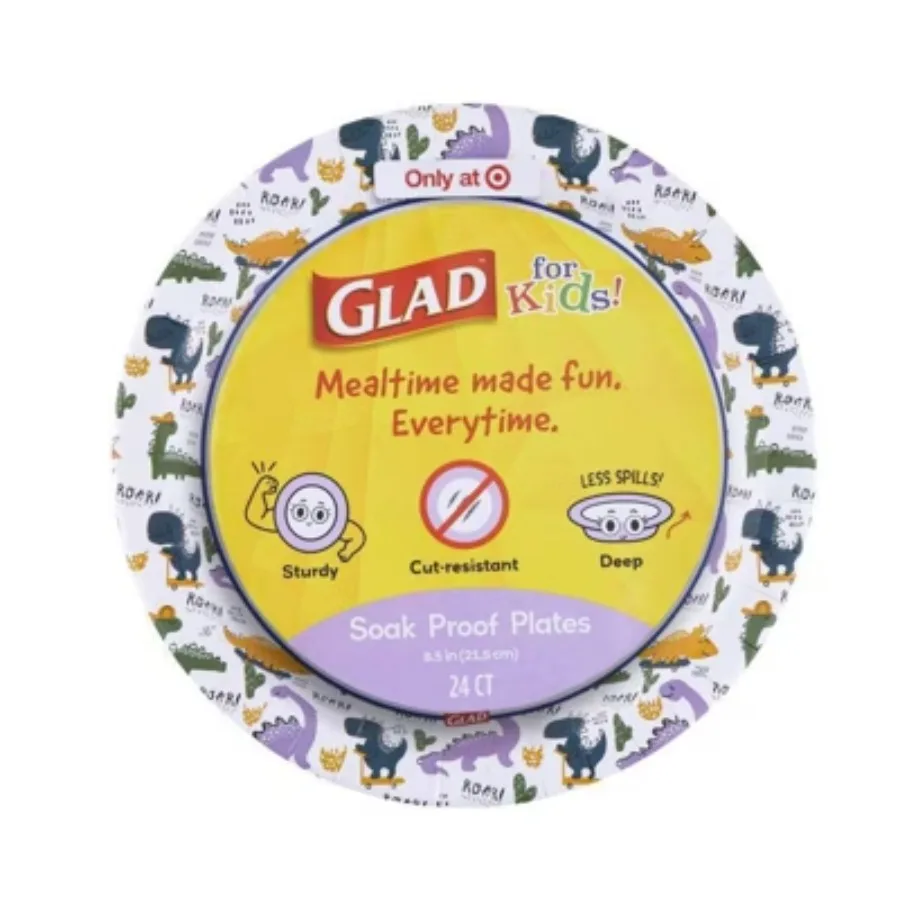 Kids Dino Disposable Paper Plates, 8.5 Inch, 24 Count, Dinosaur Themed Decorative Plates for Birthday Party