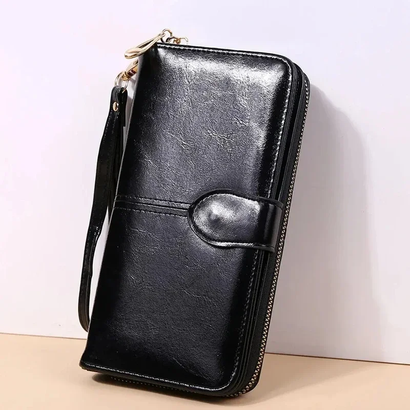 

Винтажный клатч унисекс из масляного воска из искусственной кожи, женский кошелек большой емкости для телефона, женский браслет, простой держатель для карт, сумка