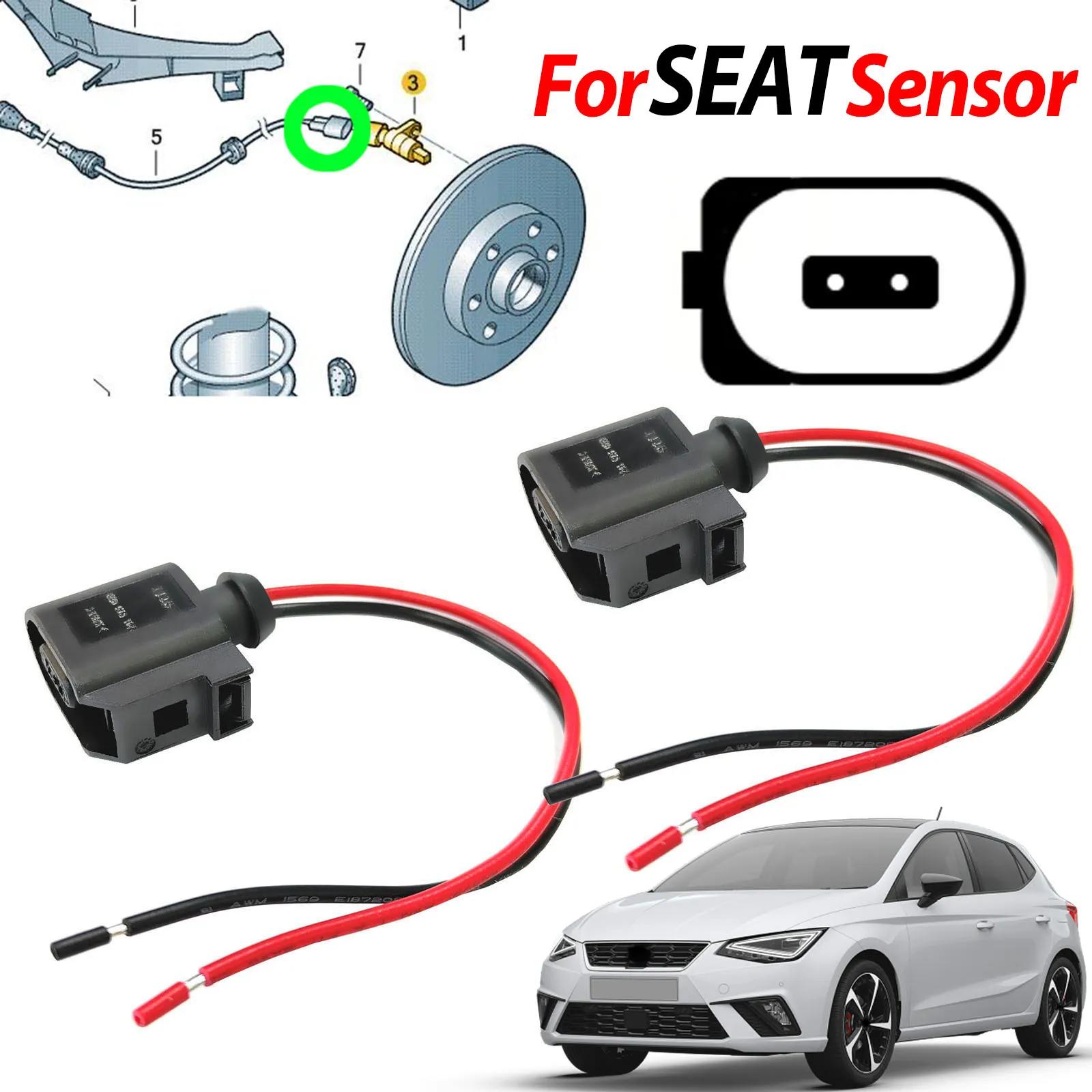 2x Plug For SEAT Arona Cupra Ateca Formentor Leon Cordoba Ibiza Mii Tarraco Toledo ABS Sensor Connector Repair Wiring 6E0973702
