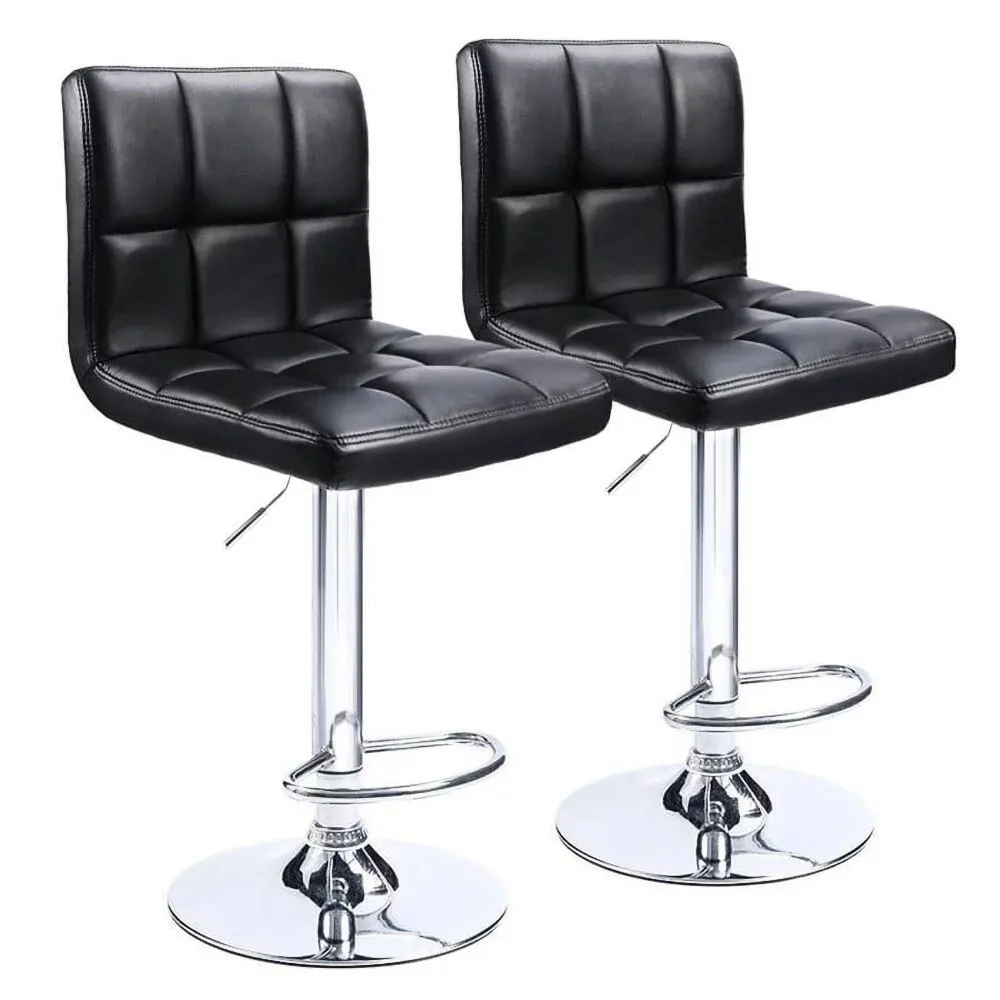 

Set of 2 Bar Stools Adjustable Swivel Armless Barstools with PU Leather, Black