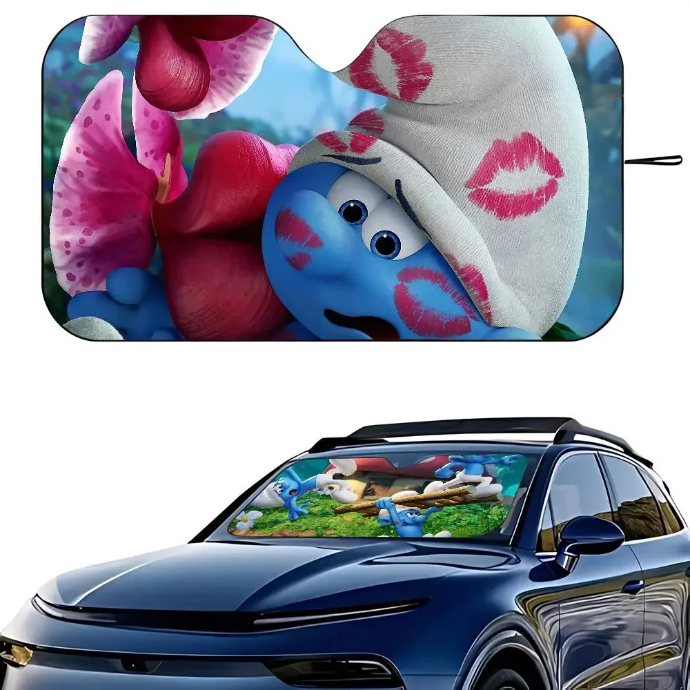 كارتون S_Smurfs سيارة ظلة سيارة ظلة يغطي غطاء الزجاج الأمامي العالمي للطي قناع #5