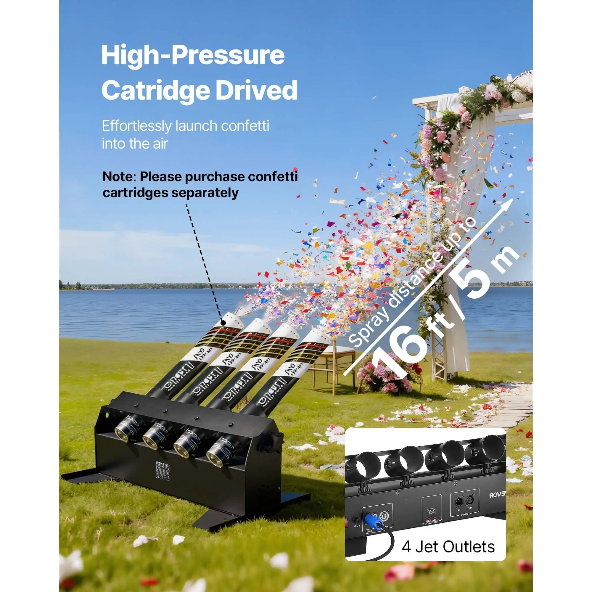 High Output Electric Confetti Cannon Machine Portable 4-Shot Confetti Launcher DMX512 Manual Remote Control Model Parties