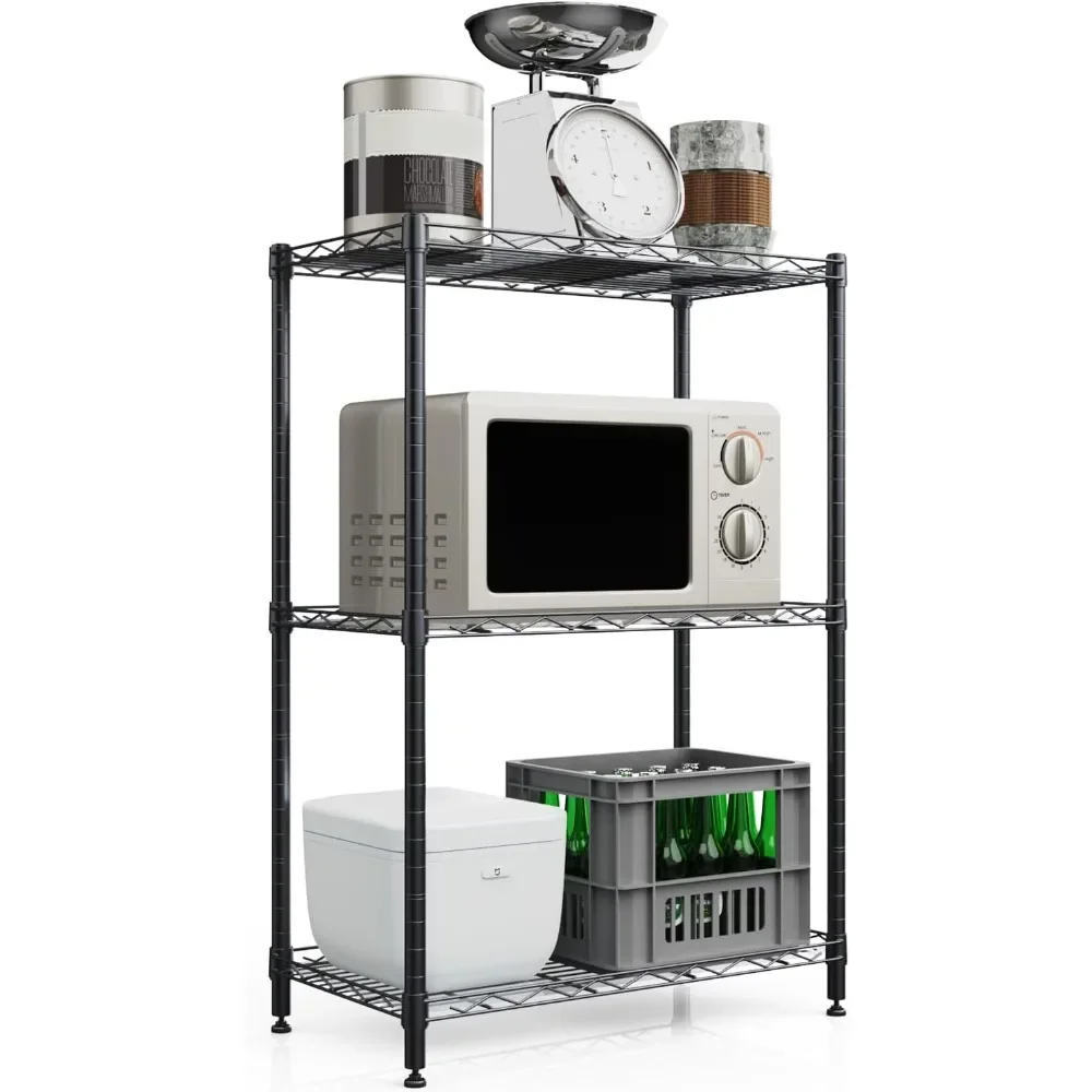 Ajustável Metal Prateleiras Organizador, Standing Shelf Unit, Racks de armazenamento para Restaurante Garagem, 3 Tiers