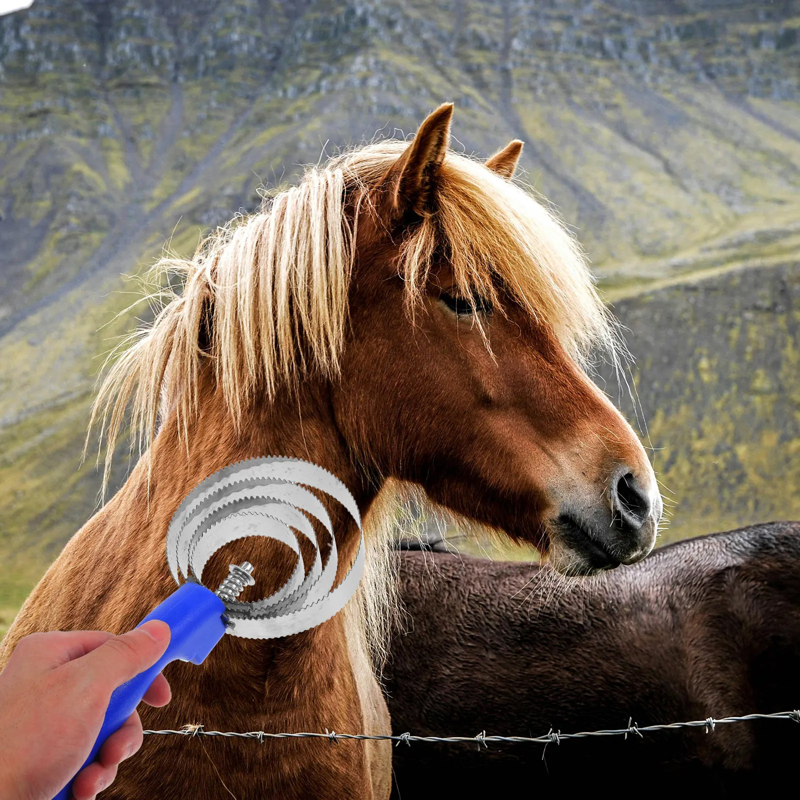 

2Pcs Stainless Steel Horse Grooming Brush Professional Livestock Hair Remover for Cattle Horses Deep Cleaning Massage