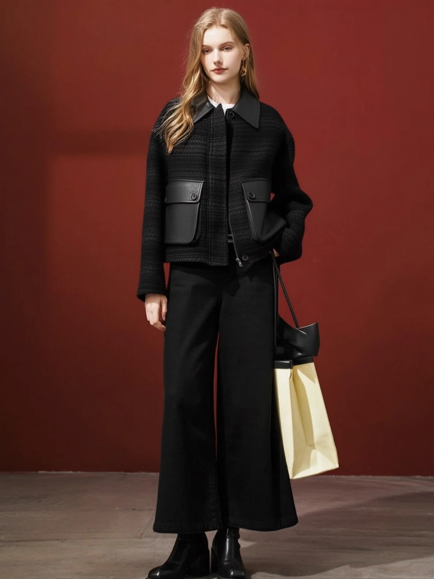 

HUAAPPUW andmother Sle Bla Casual Loose Design Versatile Woolen ort Coat 2025 Autumn Winter New Arrival French Sle