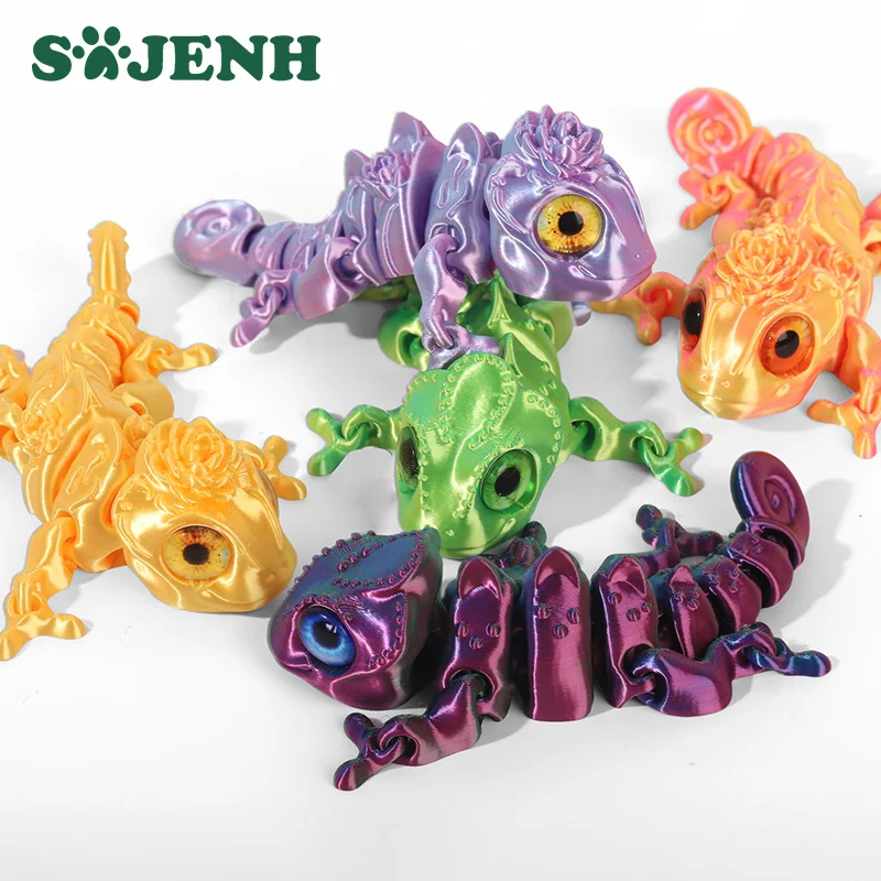 Multi-joint Movable 3D Printing Chameleon Figures Simulation Eyes Dragon Ornament For Home Accessories Kids Gift Toys