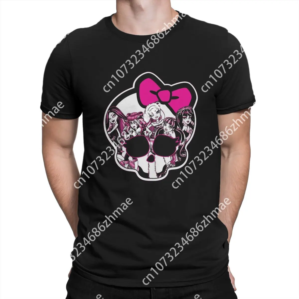 Skull with Bow Design T-Shirts Men Monster High Novelty Tees Round Neck Short Sleeve T Shirts Adult Clothing