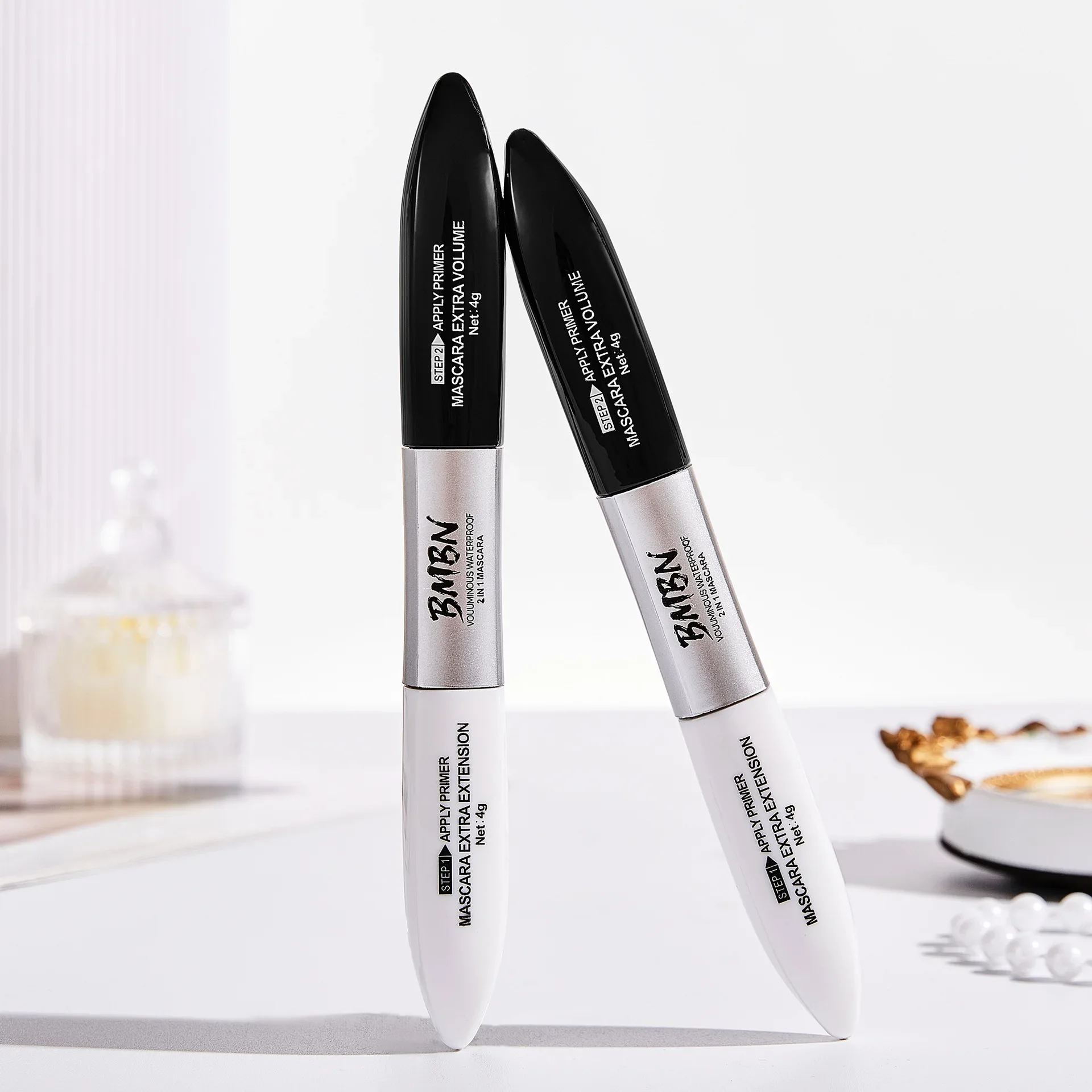 Mascara cils 2 en 1 4D en Fiber de soie, noir, Volume imperméable, Double allongement, bouclage, imperméable pour les yeux