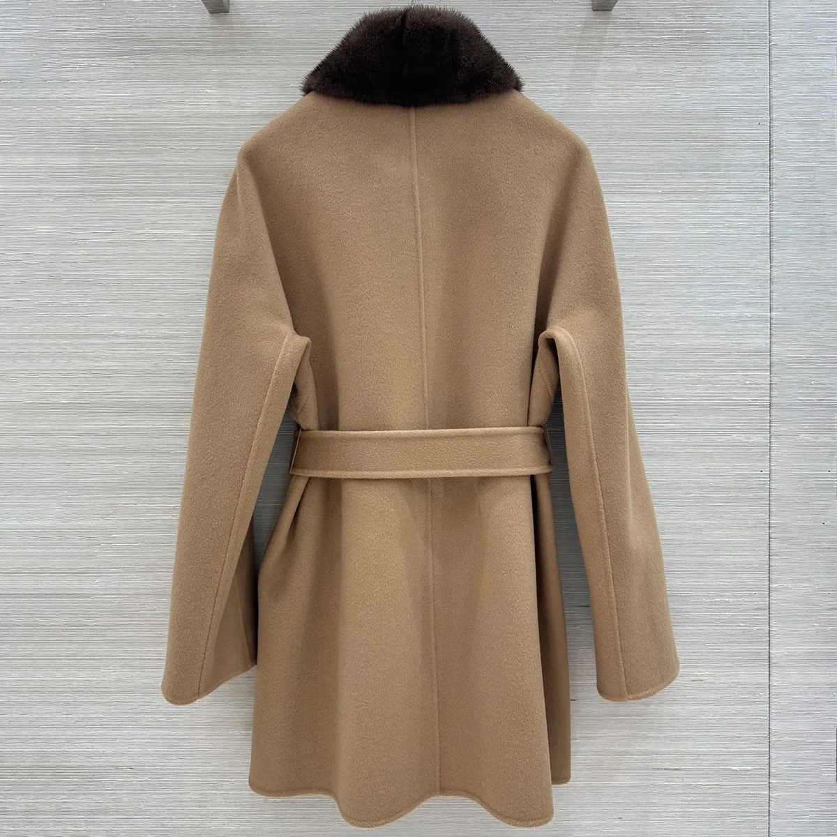 High Quality Women Mid Length Coat, Furry Collar Double Breasted With Belt Waist Tie Elegant Winter Outerwear lyt26107105