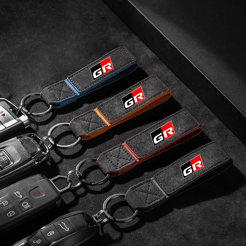 New Suede Leather Anti-Lost Car Key Chain Keychain Pendant Buckle For Toyota GR GR Gazoo Racing GR SPORT RAV4 Yaris Accessories