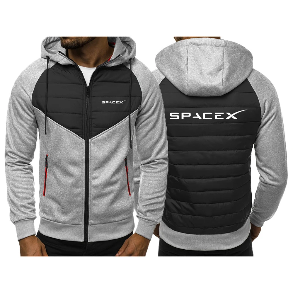 SpaceX Space X Logo 2023 Men's New Autumn And Winter Fashion Jackets Cotton Padded Thicken Keep Warm Casual Coats Jackets Hooded