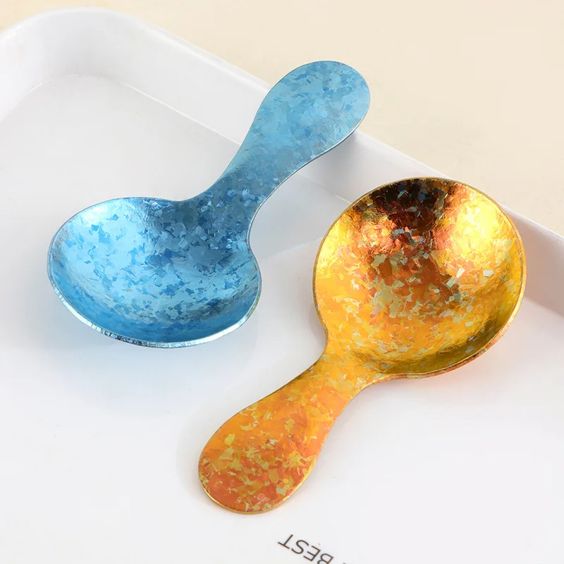 LMM pure titanium spoon crystal ice flower dessert small round spoon titanium tableware short handle dessert spoon